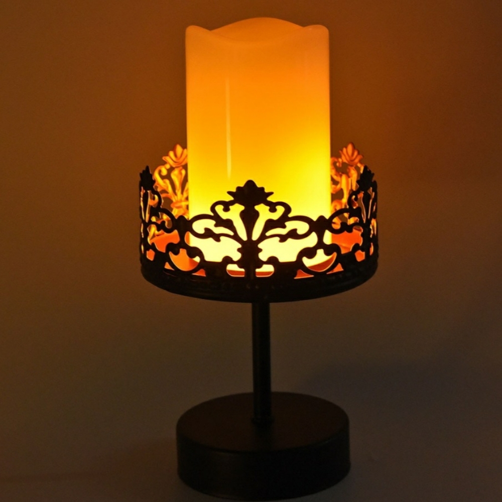 New Flameless Candle With OpenWork Pillar Holder